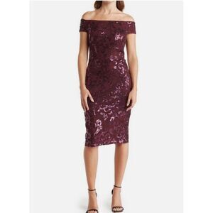 Eliza J Off The Shoulder Sequin Cocktail Dress in Eggplant, Size 4
